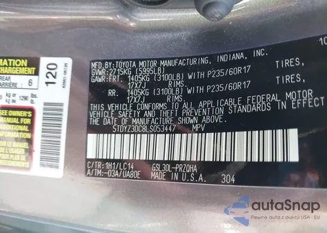 2020 Toyota Sienna Xle z USA, uszkodzony, nr VIN 5TDYZ3DC8LS053447